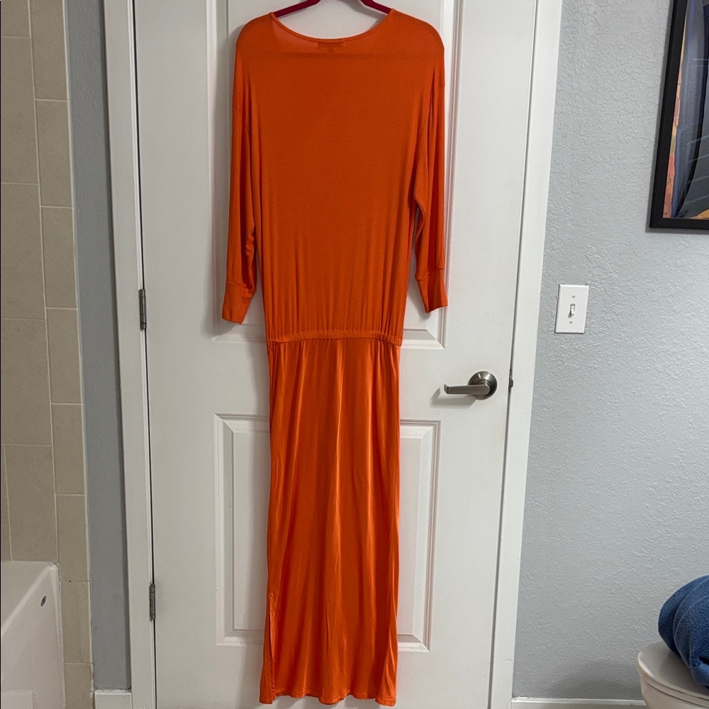 Michael Stars Nadia Mixed Fabric Satin Dress in Heatwave Orange Size Small - Picture 6 of 7